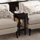 Narrow black wood end table with storage shelf, perfect for small spaces, featuring a classic design and easy-clean.